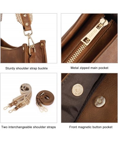 Vegen Leather Crossbody Bags For Women Trendy 2Pcs Hobo Handbag Wallet Set With 2Adjustable Guitar Strap Brown $13.63 Crossbo...