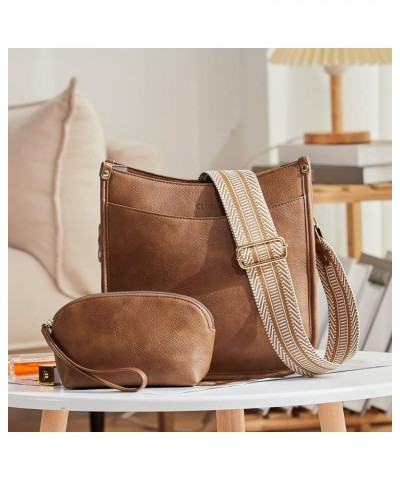 Vegen Leather Crossbody Bags For Women Trendy 2Pcs Hobo Handbag Wallet Set With 2Adjustable Guitar Strap Brown $13.63 Crossbo...