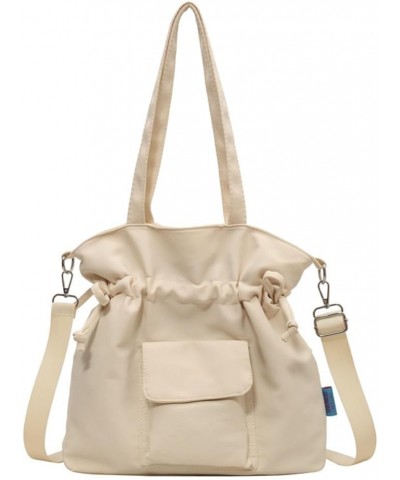 Canvas Drawstring Bucket Handbag Large Capacity Drawstring Tote Bag Casual Shoulder Satchel Hobo Bucket Purse Beige $15.94 Totes