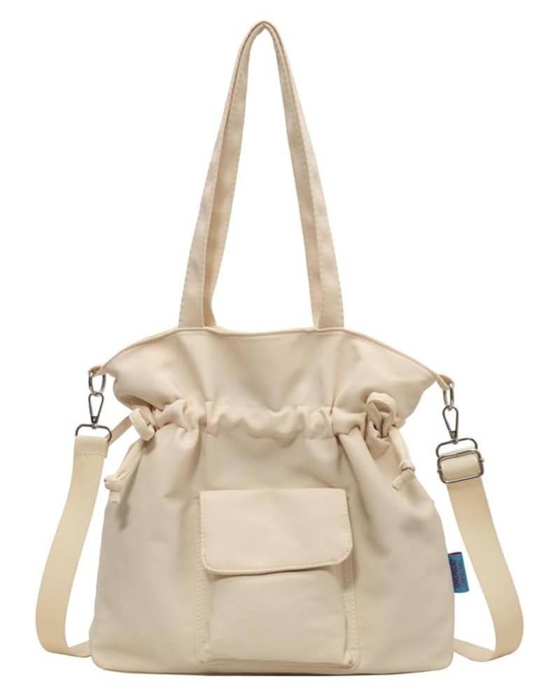 Canvas Drawstring Bucket Handbag Large Capacity Drawstring Tote Bag Casual Shoulder Satchel Hobo Bucket Purse Beige $15.94 Totes