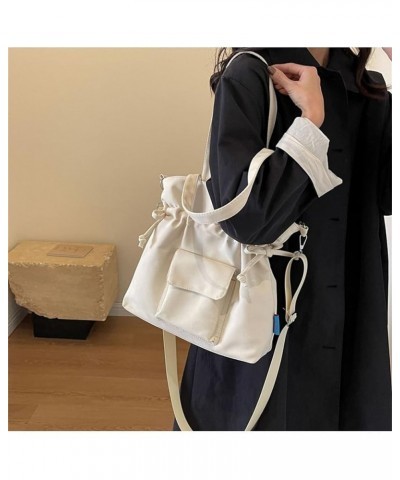 Canvas Drawstring Bucket Handbag Large Capacity Drawstring Tote Bag Casual Shoulder Satchel Hobo Bucket Purse Beige $15.94 Totes