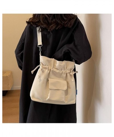 Canvas Drawstring Bucket Handbag Large Capacity Drawstring Tote Bag Casual Shoulder Satchel Hobo Bucket Purse Beige $15.94 Totes