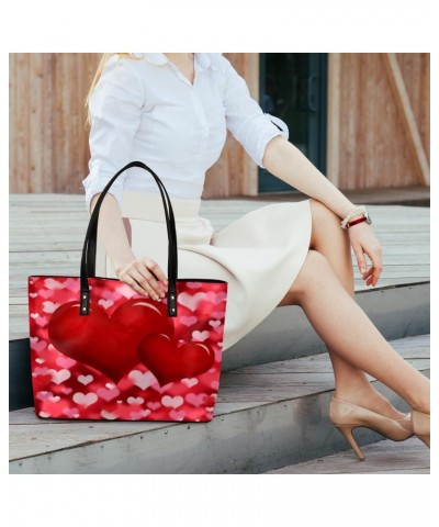 Valentines Day Red Heart Tote Bag Women Shoulder Handbags PU Leather Everyday Bag with External Pocket Large Capacity Aesthet...