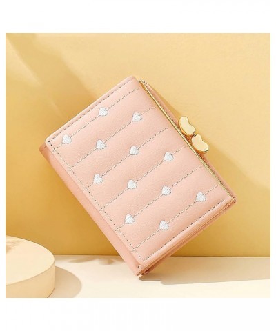 Ladies Tri Fold Mini Multi Function ID Purse Embroidered Heart Short Ladies Clip Wallet Cute Wallets (Pink, One Size) Pink On...