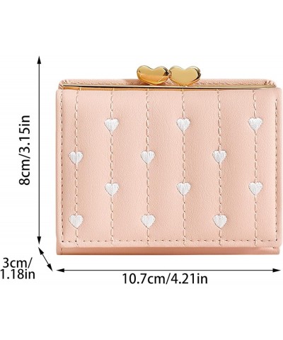 Ladies Tri Fold Mini Multi Function ID Purse Embroidered Heart Short Ladies Clip Wallet Cute Wallets (Pink, One Size) Pink On...