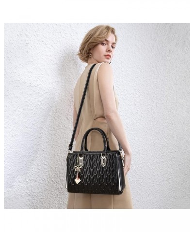 Women Designer Handbags Fashion Top Handle Bag Ladies Printed Shoulder Bag PU Leather Crossbody Bag Black $19.60 Handbags