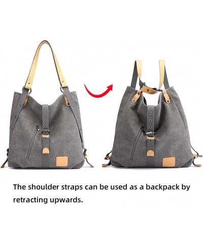 Retro Handbag for Women Large Capacity Backpack Cotton Canvas Shoulder Bag Commuter Tote Bag Purse Grey $20.70 Backpacks