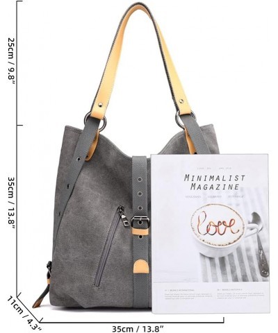 Retro Handbag for Women Large Capacity Backpack Cotton Canvas Shoulder Bag Commuter Tote Bag Purse Grey $20.70 Backpacks