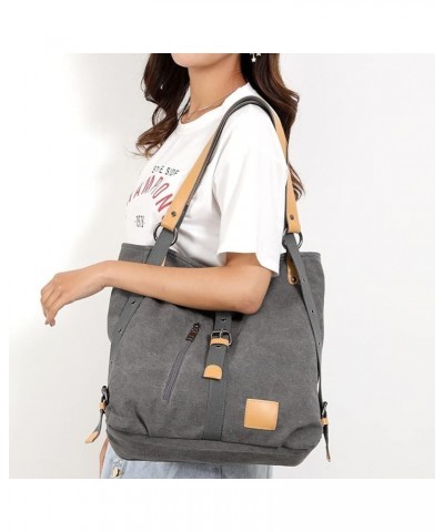 Retro Handbag for Women Large Capacity Backpack Cotton Canvas Shoulder Bag Commuter Tote Bag Purse Grey $20.70 Backpacks