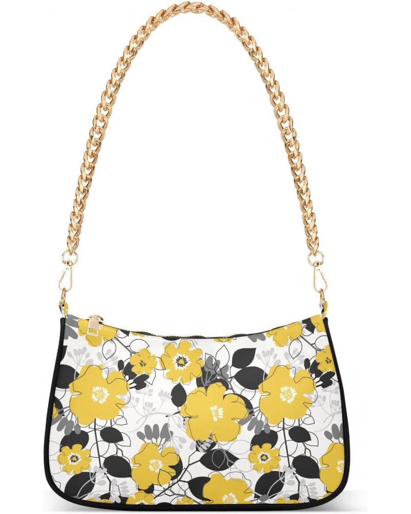 Yellow Flower Women Shoulder Bag Clutch Chain Purse Handbags with Zipper Pocket Tote Hobo Bag for Outing Travel $17.09 Totes