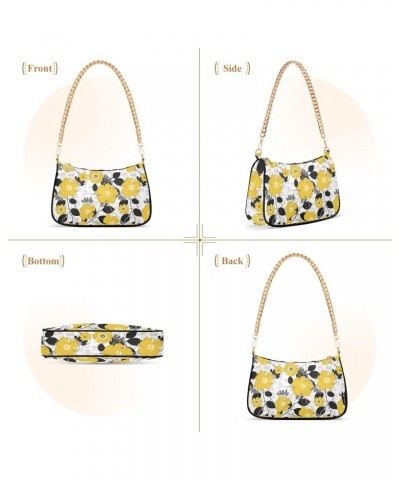 Yellow Flower Women Shoulder Bag Clutch Chain Purse Handbags with Zipper Pocket Tote Hobo Bag for Outing Travel $17.09 Totes