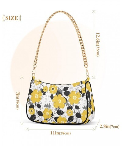 Yellow Flower Women Shoulder Bag Clutch Chain Purse Handbags with Zipper Pocket Tote Hobo Bag for Outing Travel $17.09 Totes