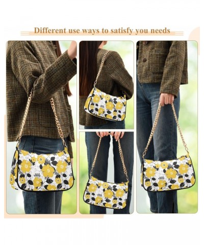 Yellow Flower Women Shoulder Bag Clutch Chain Purse Handbags with Zipper Pocket Tote Hobo Bag for Outing Travel $17.09 Totes