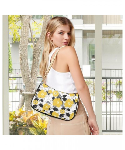 Yellow Flower Women Shoulder Bag Clutch Chain Purse Handbags with Zipper Pocket Tote Hobo Bag for Outing Travel $17.09 Totes