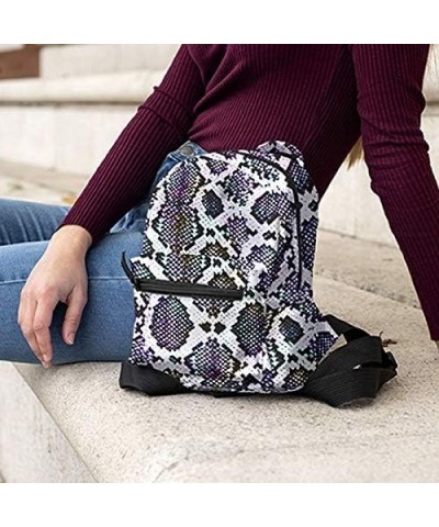 Mini Backpack Purse Snakeskin Leather Satchel Bag Casual Travel Daypack for Women Purple $14.51 Backpacks