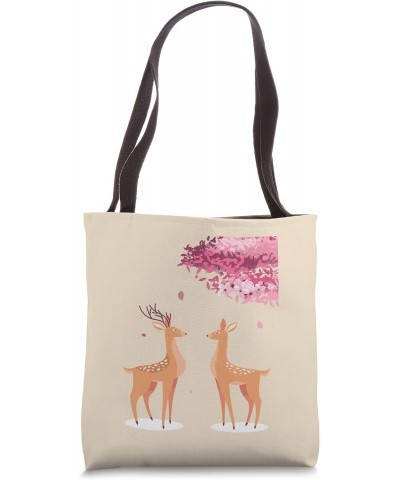 REINDEERS IN LOVE UNDER CHERRY BLOSSOM TREE Tote Bag $12.63 Totes