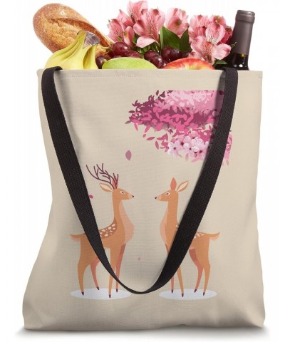 REINDEERS IN LOVE UNDER CHERRY BLOSSOM TREE Tote Bag $12.63 Totes