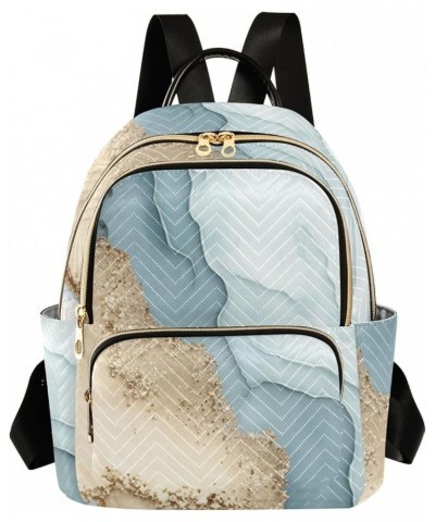 Medium Fashion Backpack for Women White Blue Gold Fluid Print Ladies Travel Daypack Aesthetic Shoulder Bag 11.4×6.1×14.1 IN $...