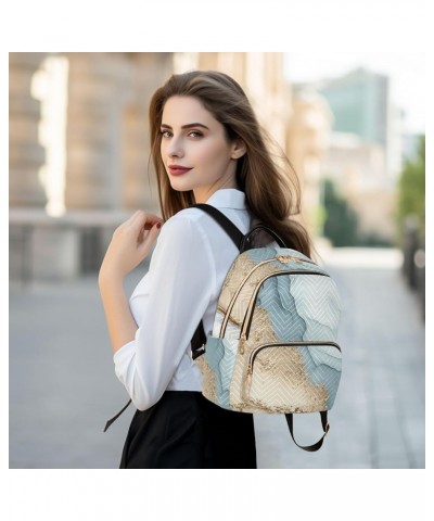 Medium Fashion Backpack for Women White Blue Gold Fluid Print Ladies Travel Daypack Aesthetic Shoulder Bag 11.4×6.1×14.1 IN $...