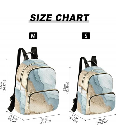 Medium Fashion Backpack for Women White Blue Gold Fluid Print Ladies Travel Daypack Aesthetic Shoulder Bag 11.4×6.1×14.1 IN $...