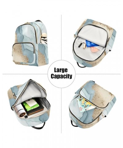 Medium Fashion Backpack for Women White Blue Gold Fluid Print Ladies Travel Daypack Aesthetic Shoulder Bag 11.4×6.1×14.1 IN $...