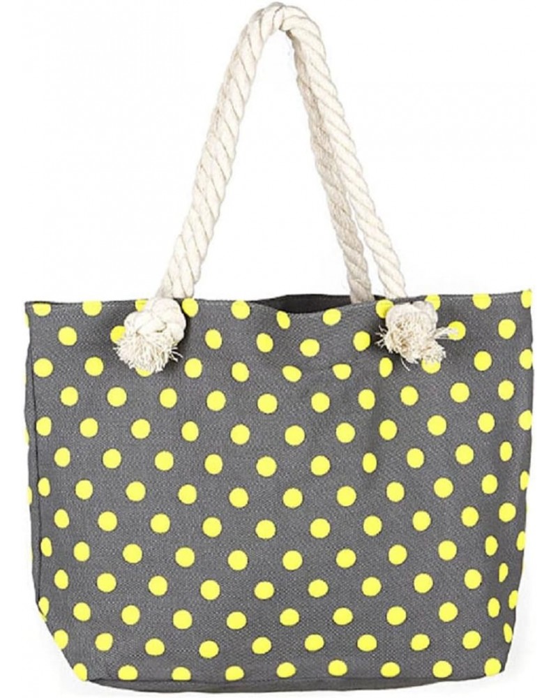 Women's Yellow Polka Dot Fabric Tote Bag with Rope Handles $15.05 Handbags