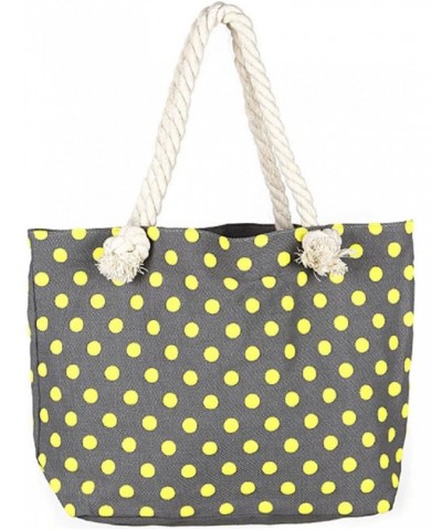 Women's Yellow Polka Dot Fabric Tote Bag with Rope Handles $15.05 Handbags