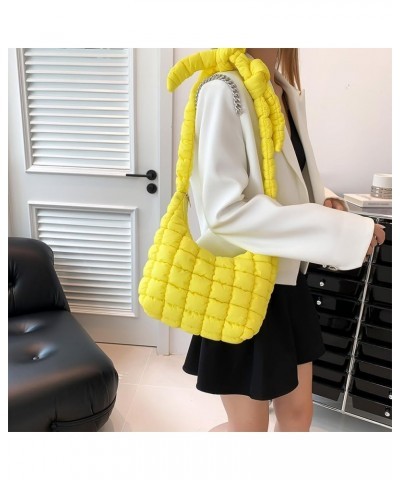 Women Puffy Shoulder Bag Versatile Padding Armpit Bag Soft Down Underarm Bag Lightweight Zipper Daily Dating Bag Yellow $9.34...