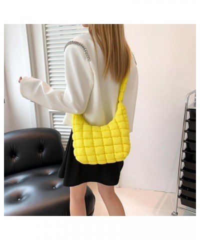 Women Puffy Shoulder Bag Versatile Padding Armpit Bag Soft Down Underarm Bag Lightweight Zipper Daily Dating Bag Yellow $9.34...