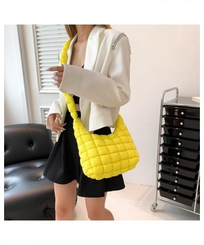 Women Puffy Shoulder Bag Versatile Padding Armpit Bag Soft Down Underarm Bag Lightweight Zipper Daily Dating Bag Yellow $9.34...