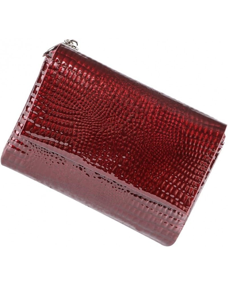 Genuine Leather Tri-Fold Small Wallet for Women, Vintage Multi Functional Coin Purse with Zipper (Wine Red) Wine Red $10.00 W...