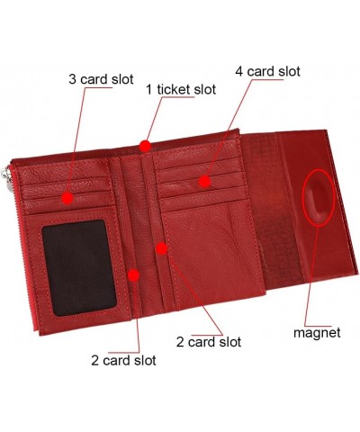 Genuine Leather Tri-Fold Small Wallet for Women, Vintage Multi Functional Coin Purse with Zipper (Wine Red) Wine Red $10.00 W...