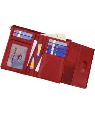 Genuine Leather Tri-Fold Small Wallet for Women, Vintage Multi Functional Coin Purse with Zipper (Wine Red) Wine Red $10.00 W...