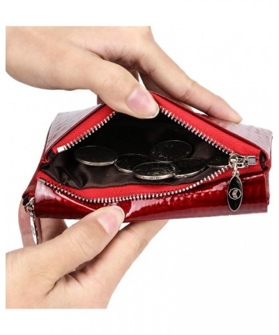 Genuine Leather Tri-Fold Small Wallet for Women, Vintage Multi Functional Coin Purse with Zipper (Wine Red) Wine Red $10.00 W...