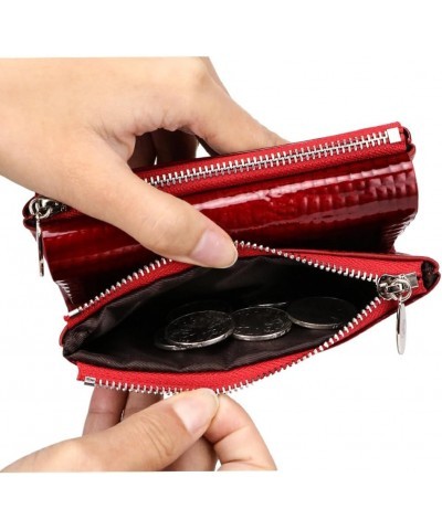 Genuine Leather Tri-Fold Small Wallet for Women, Vintage Multi Functional Coin Purse with Zipper (Wine Red) Wine Red $10.00 W...