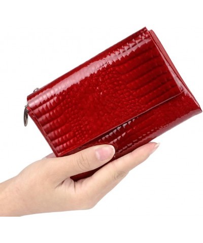 Genuine Leather Tri-Fold Small Wallet for Women, Vintage Multi Functional Coin Purse with Zipper (Wine Red) Wine Red $10.00 W...