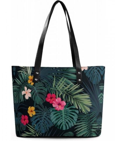 Hibiscus Floral Tropical Palm Pattern Printed Purses and Handbags for Women Vintage Tote Bag Top Handle Ladies Shoulder Bags ...