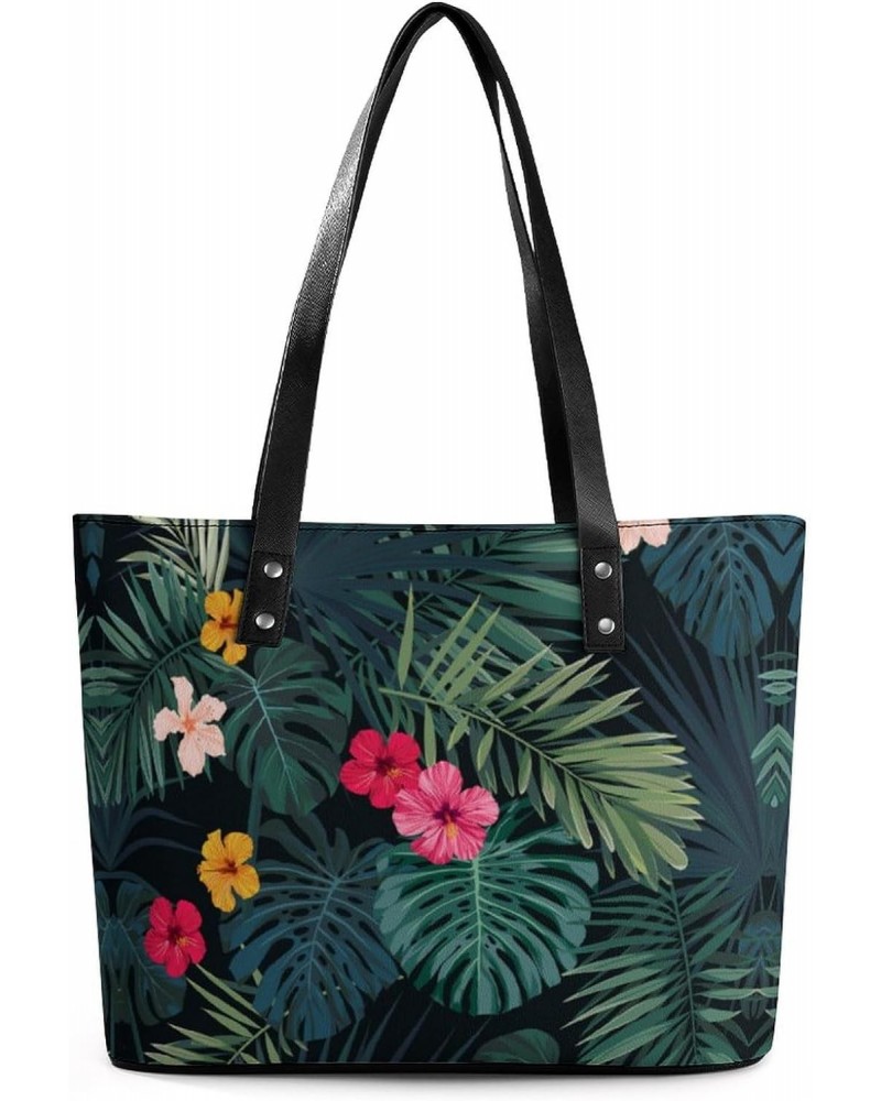 Hibiscus Floral Tropical Palm Pattern Printed Purses and Handbags for Women Vintage Tote Bag Top Handle Ladies Shoulder Bags ...