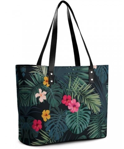 Hibiscus Floral Tropical Palm Pattern Printed Purses and Handbags for Women Vintage Tote Bag Top Handle Ladies Shoulder Bags ...