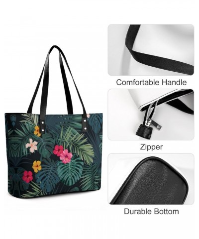 Hibiscus Floral Tropical Palm Pattern Printed Purses and Handbags for Women Vintage Tote Bag Top Handle Ladies Shoulder Bags ...