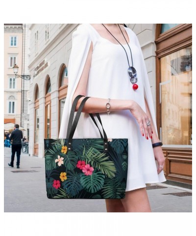 Hibiscus Floral Tropical Palm Pattern Printed Purses and Handbags for Women Vintage Tote Bag Top Handle Ladies Shoulder Bags ...