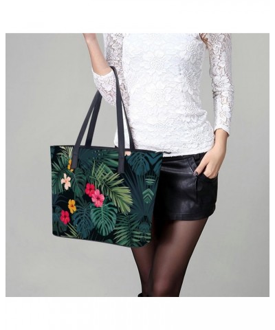 Hibiscus Floral Tropical Palm Pattern Printed Purses and Handbags for Women Vintage Tote Bag Top Handle Ladies Shoulder Bags ...