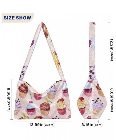 Women Boho Handbag Cherry Berry Sweet Cupcake Underarm Bag Tote Bag Shoulder Bag Crossbody Bag Fluffy Cell Phone Purse Patrio...