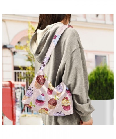 Women Boho Handbag Cherry Berry Sweet Cupcake Underarm Bag Tote Bag Shoulder Bag Crossbody Bag Fluffy Cell Phone Purse Patrio...