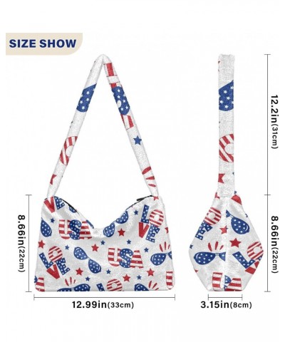 Patriotic Us Independence Day Furry Tote Bag for Women Crossbody Bag Shoulder Handbag Cross Body Bag with Zipper for Shopping...