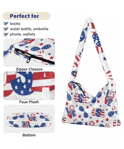 Patriotic Us Independence Day Furry Tote Bag for Women Crossbody Bag Shoulder Handbag Cross Body Bag with Zipper for Shopping...