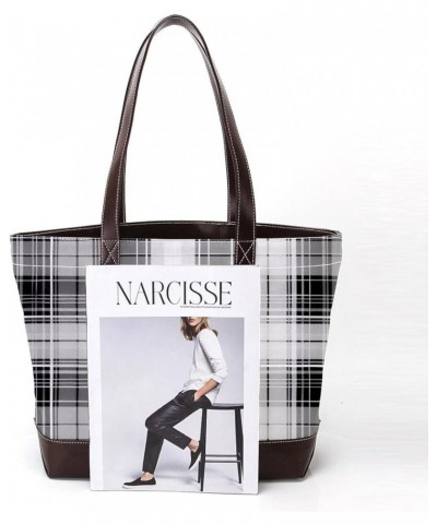 Tote Bag, Large Tote Bag, Women's Tote Handbags, Lattice Plaid Grid Gray, Tote Bags Women Design 12098 $23.99 Totes