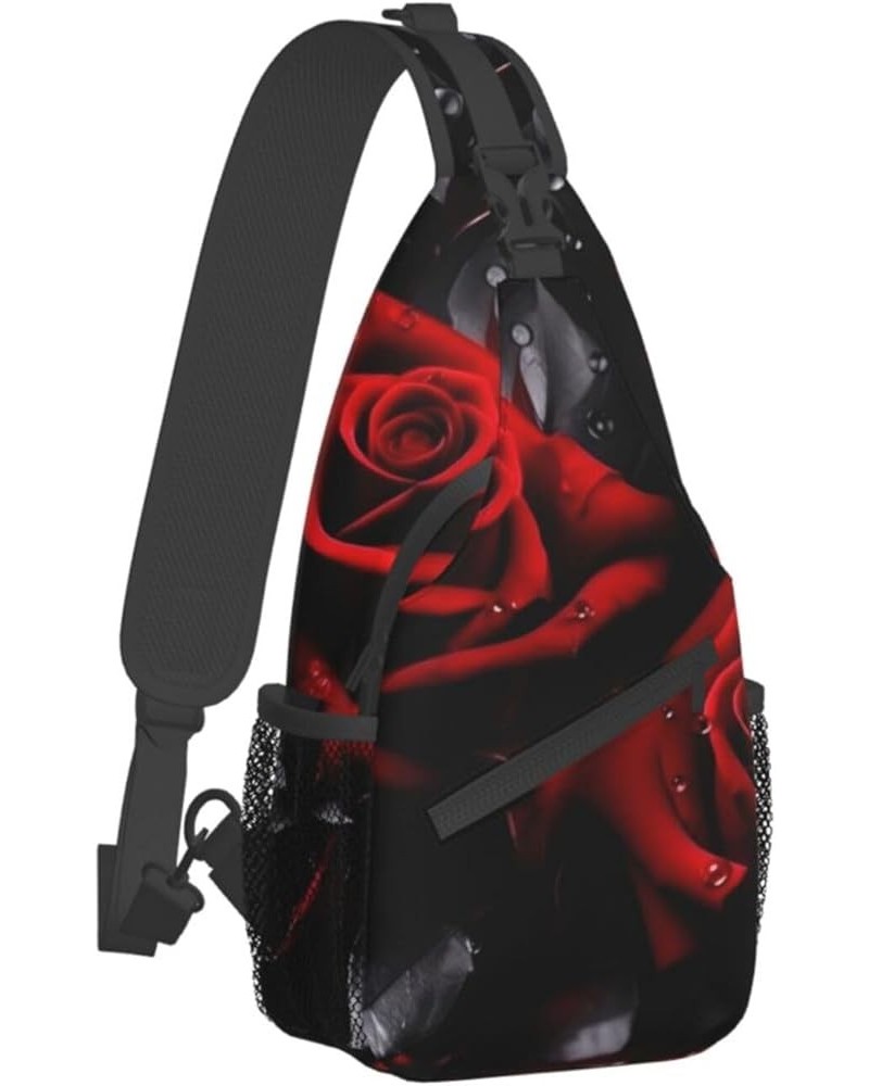 Red Rose Print Men'S Casual Crossbody Chest Bag - A Versatile Accessory For Everyday Use And Short Trips Black $21.27 Crossbo...