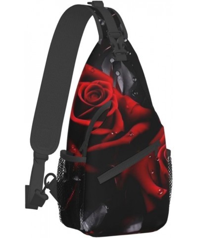 Red Rose Print Men'S Casual Crossbody Chest Bag - A Versatile Accessory For Everyday Use And Short Trips Black $21.27 Crossbo...