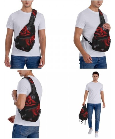 Red Rose Print Men'S Casual Crossbody Chest Bag - A Versatile Accessory For Everyday Use And Short Trips Black $21.27 Crossbo...